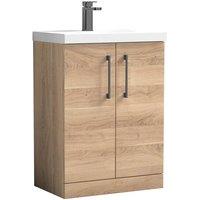 Balterley Contemporary Bathroom Floor 2-Door Vanity & Basin, Bleached Oak, 600mm in Brown
