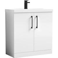 Balterley Bathroom Floor 2-Door Vanity Unit & Mid-Edge Basin, Gloss White, 800mm in White