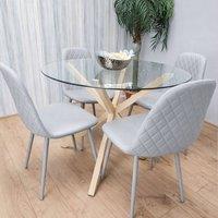 KOSY KOALA Round Glass Dining Table Set With 4 Grey Chairs Dining Room Furniture