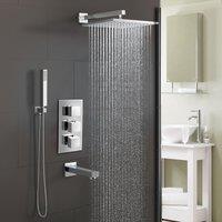 Nes Home Olive Bathroom 3 Dial 3 Way Concealed Square Thermostatic Shower Mixer Valve Chrome in Silver
