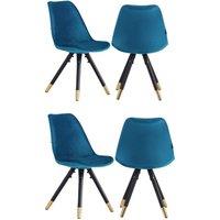 Life Interiors Set of 4 Sofia Ergonomic Modern Dining Chairs Upholstered in Velvet, Metal Legs with Gold End Caps in Blue