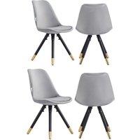Life Interiors Set of 4 Sofia Ergonomic Modern Dining Chairs Upholstered in Velvet, Metal Legs with Gold End Caps in Dark Grey