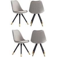 Life Interiors Set of 4 Sofia Ergonomic Modern Dining Chairs Upholstered in Velvet, Metal Legs with Gold End Caps in Light Grey