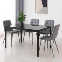 KOSY KOALA Modern Black Glass Dining Table Set with 4 Grey velvet Chairs | Size: 120 cm x 70 cm