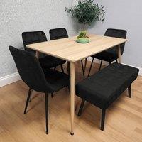 KOSY KOALA Wooden Dining Table Set With 4 Black Velvet Chairs & 1 Bench Set