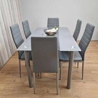 KOSY KOALA Grey Glass Dining Table Set with 6 Chairs Dining Furniture