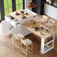 BTM Extendable Bar Table with Storage, Two Drawers & Side Shelves in White