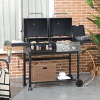OUTSUNNY Dual Fuel BBQ Grill with Warming Rack, Barbecue 2+1 Gas Burner in Black