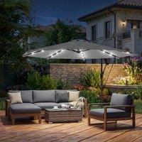 OUTSUNNY 3 m Cantilever Parasol Solar LED Lights, Light Grey | Size: 3m