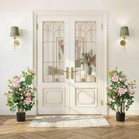 HOMCOM Artificial Rose Tree Set of 2 with 344 Silk Leaves & 17 Flowers in Pink