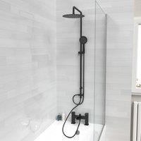 Nes Home Matte Black Round Shower Riser Rail Kit With Waterfall Mixer & Handset
