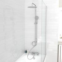 Nes Home Exposed Round Shower, Thermostatic Mixer Tap, Handset & Riser Rail Kit in Silver