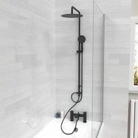 Nes Home Matte Black Round Shower Riser Rail Kit With Bath Mixer & Handset in Jet Black
