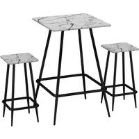 EONLION White Marble 3 Pcs Square Breakfast Bar Table & 2 Stools Set