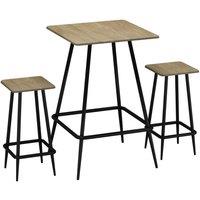 EONLION Oak 3 Pcs Square Breakfast Bar Table & 2 Stools Set in Light Oak