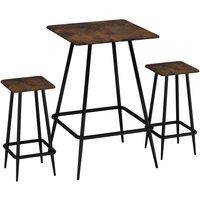 EONLION Rustic Brown 3 Pcs Square Breakfast Bar Table & 2 Stools Set