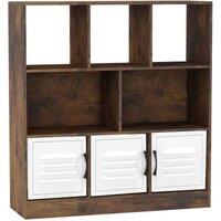 EONLION White Metal Doors Asymmetrical 8 Cube Rustic Brown Bookcase