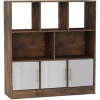 EONLION White Gloss Doors Asymmetrical 8 Cube Rustic Brown Bookcase