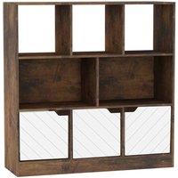 EONLION White Line Design Doors Asymmetrical 8 Cube Rustic Brown Bookcase