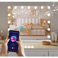INMTFEI Bluetooth Hollywood Vanity Mirror with 15 dimmable LED Bulbs, 3 lighting modes in White