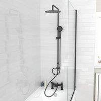 Nes Home Round Shower Bath Mixer Tap, Handset & Riser Rail Kit Matte Black