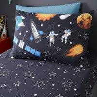 Happy Linen Company Kids Planets Space Rockets Glow In The Dark Navy Blue Pair Pillowcases | Size: Standard Pillow Case