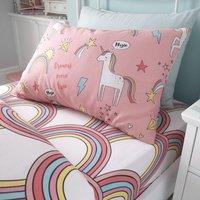 Happy Linen Company Kids Unicorns Rainbows Pink Pair of Pillow Cases | Size: Standard Pillow Case