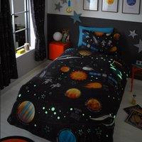 Happy Linen Company Kids Planets Space Rockets Glow In The Dark Navy Blue Duvet Cover Set | Size: Double