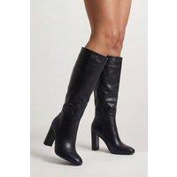 MissPap Women's Almond Toe High Block Heel Knee Boots in True Black | Size: 8