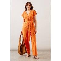 Wallis Women's Cotton Button Detail Jumpsuit in Rust | Size: 20