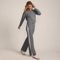 Lands' End Women's Silk Touch Knitted Trousers with Striped Detail in Grey | Size: 14-16