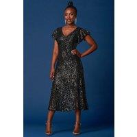 Jolie Moi Women's Sequin Fit & Flare Maxi Dress in Black | Size: 8