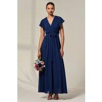 Jolie Moi Women's Chiffon Flutter Sleeve Maxi Dress in Navy | Size: 18