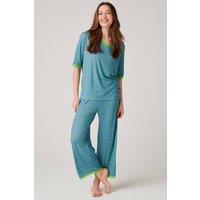 British Boxers Women's "Blooming Fabulous" Bamboo Lace Pyjama Set in Bright Blue | Size: Large