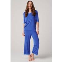 British Boxers Women's "Ultra Blue" Bamboo Lace Pyjama Set in Bright Blue | Size: XL
