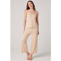 British Boxers Women's "Soft Sand" Bamboo Lace Camisole Pyjama Set in Light Sand | Size: 3XL