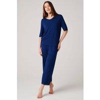 British Boxers Women's "Navy Peony" Bamboo Lace Pyjama Set in Navy | Size: XL