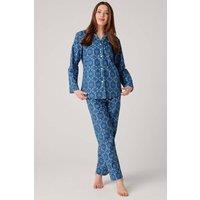British Boxers Women's "Marrakesh Paisley" Crisp Cotton Pyjama Set in Bright Blue | Size: Large