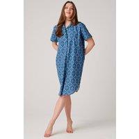 British Boxers Women's "Marrakesh Paisley" Crisp Cotton Short Sleeve Nightshirt in Bright Blue | Size: 2XL