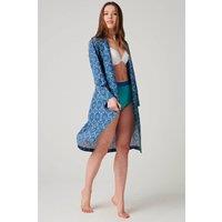 British Boxers Women's "Marrakesh Paisley" Crisp Cotton Mid-Length Dressing Gown in Bright Blue | Size: Medium
