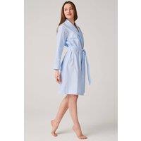 British Boxers Women's "Breezy Blue Satin Stripe" Crisp Cotton Mid-Length Dressing Gown in Baby Blue | Size: Large