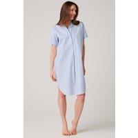 British Boxers Women's "Breezy Blue Satin Stripe" Crisp Cotton Short Sleeve Nightshirt in Baby Blue | Size: XL