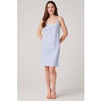 British Boxers Women's "Breezy Blue Satin Stripe" Crisp Cotton Strappy Nightdress in Baby Blue | Size: Large