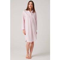 British Boxers Women's "Shell Pink Satin Stripe" Crisp Cotton Nightshirt in Baby Pink | Size: Small