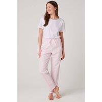 British Boxers Women's "Shell Pink Satin Stripe" Crisp Cotton Pyjama Trousers in Baby Pink | Size: Medium
