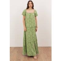 Anaya with Love Women's Floral burnout Short Sleeve Tiered Maxi Dress in Green | Size: 16