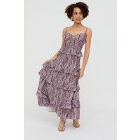 Raffya Women's Tangiers Tiered Line Print Maxi Dress in Purple | Size: 8