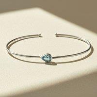 Harfi Women's Minimalist Sterling Silver Aquamarine March Birthstone Bangle Bracelet in Blue