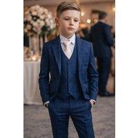 Vivaki Men's 5 Piece Navy Check Suit | Size: 14-15 Years