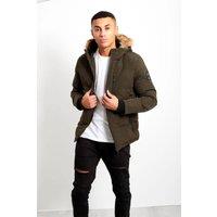 AARHON Men's Mens Khaki Fur Hood Padded Winter Jacket | Size: Large